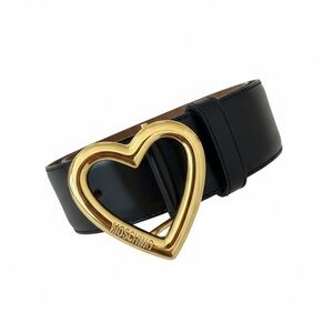 Moschino Black Belt with Gold Heart Accent